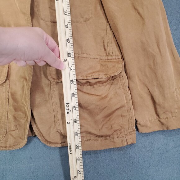 DKNY Blazer Womens SZ 2 Linen Blend Woven Structured Brown Pockets Breathable - Picture 6 of 9